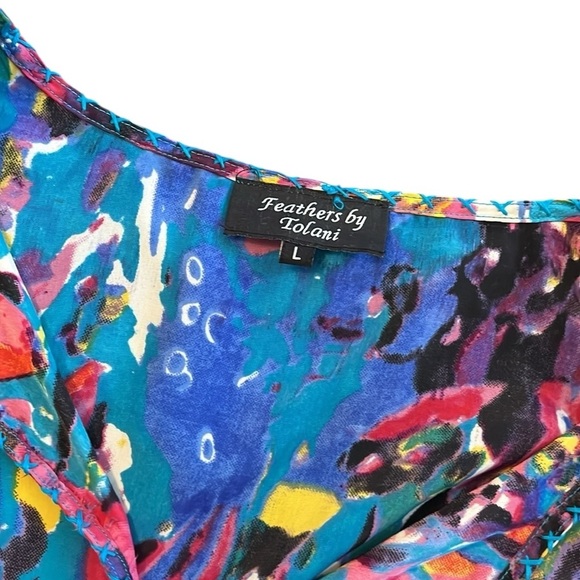Feathers by Tolani Anthologie Boho Vibrant Art to Wear Tunic/ Dress Size Large - Picture 3 of 6